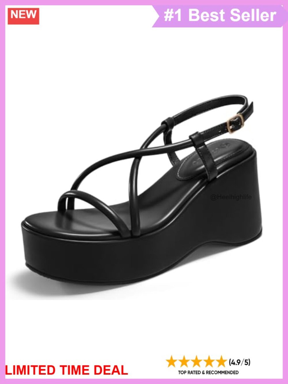 Platform Wedge Slingback Sandals Open Toe Faux Leather Buckle Casual